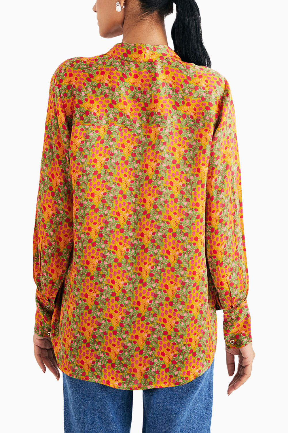 Indian Yellow Satin Silk Printed Shirt