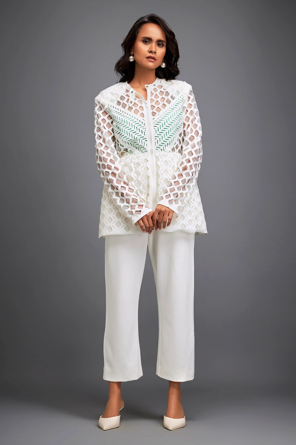 White Semi-Sheer Jacket With Pants