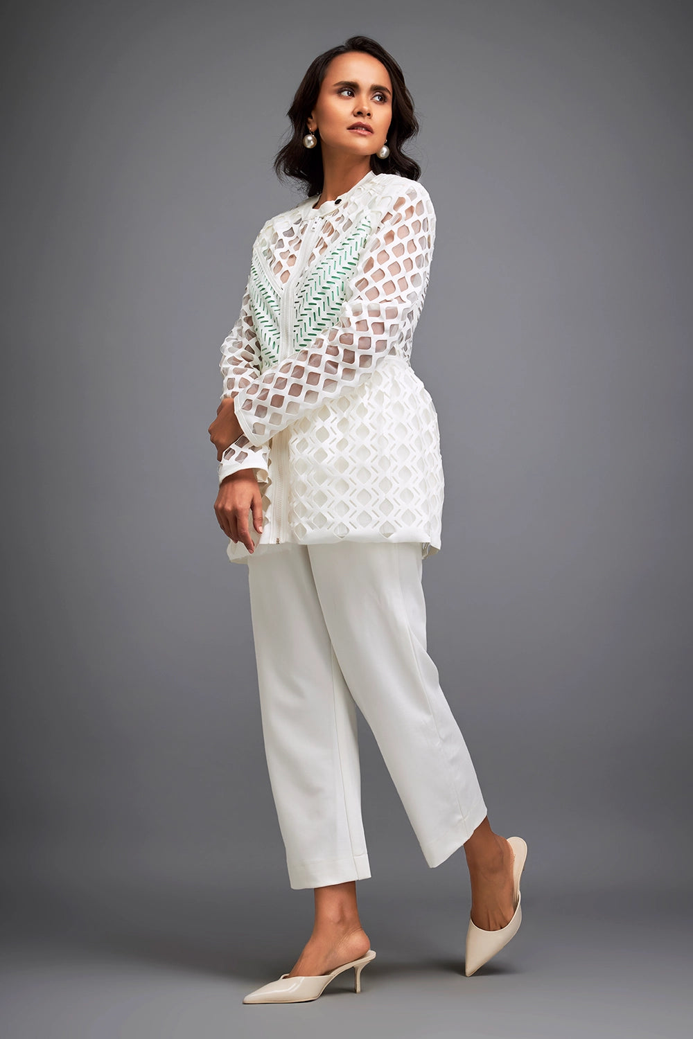 White Semi-Sheer Jacket With Pants