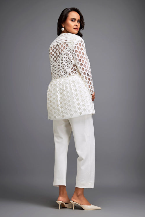 White Semi-Sheer Jacket With Pants