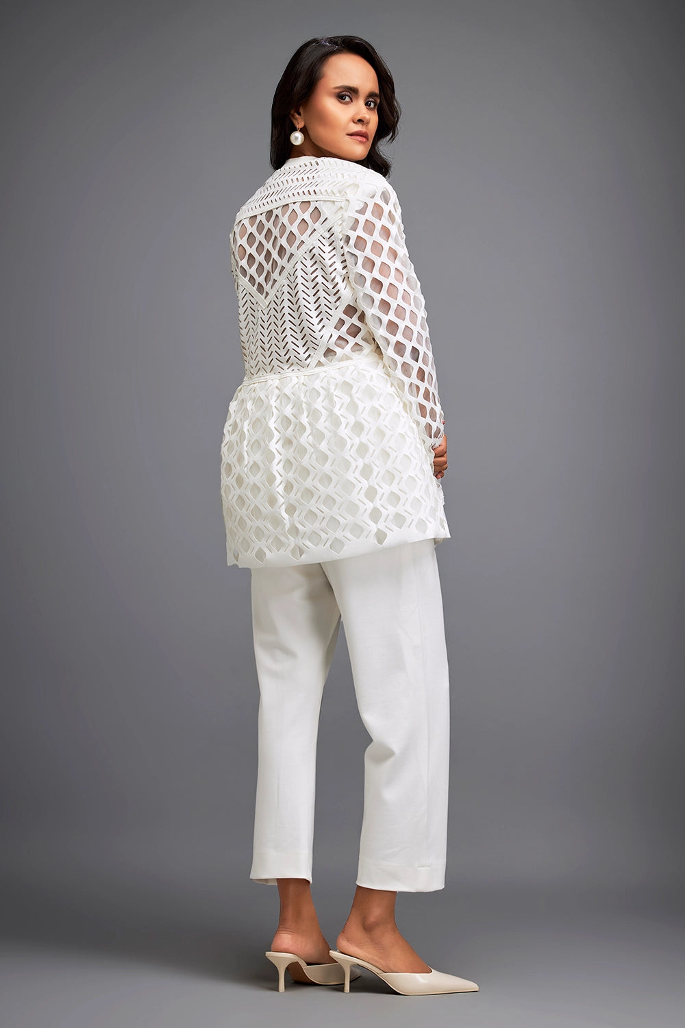 White Semi-Sheer Jacket With Pants