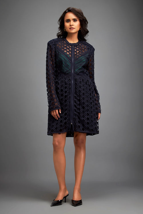 Navy Blue Mesh Dress
