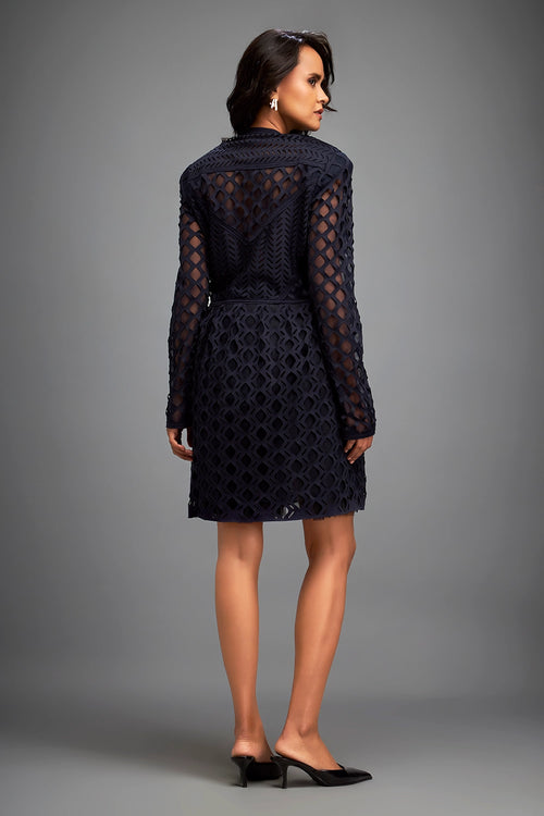 Navy Blue Mesh Dress