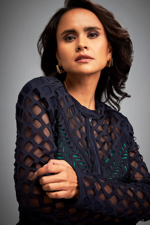 Navy Blue Mesh Dress