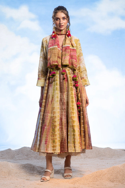 Eco Print Tie-Dye Angrakha Set