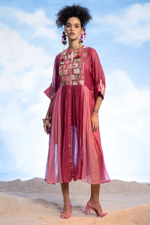 Pink Embellished Gathered Dress