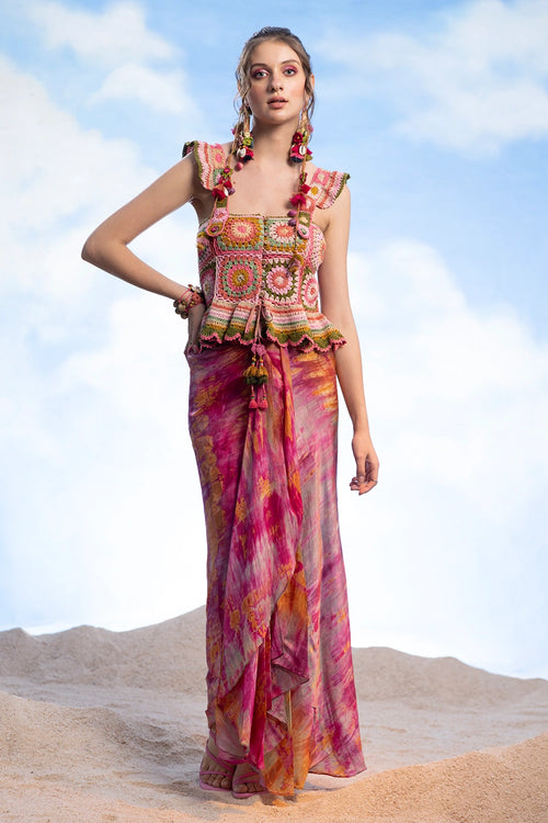 Corset Crop Top With Uneven Skirt