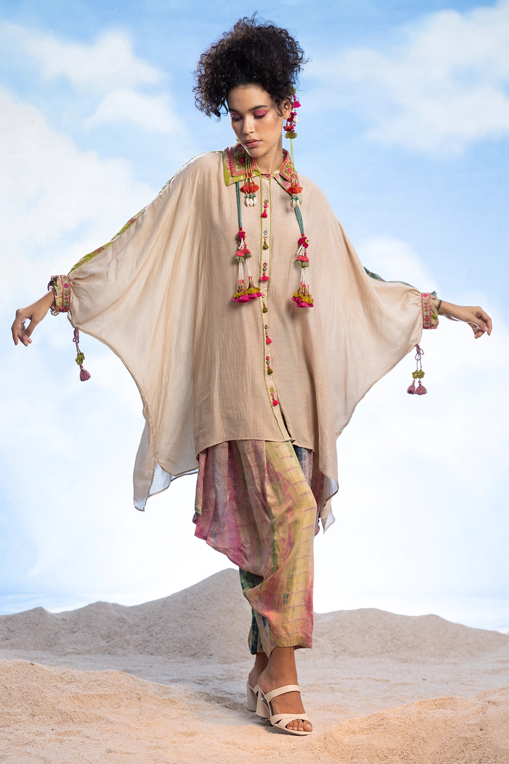 Embroidered Boho Top With Tie-Dye Dhoti