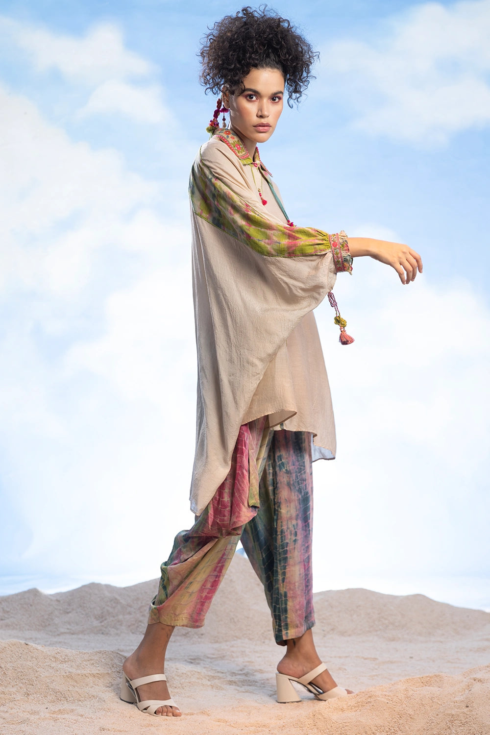 Embroidered Boho Top With Tie-Dye Dhoti