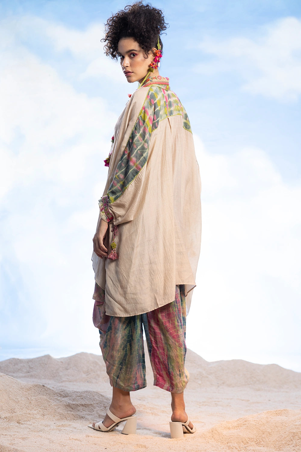 Embroidered Boho Top With Tie-Dye Dhoti