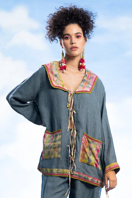 Crochet Beading Linen Shirt