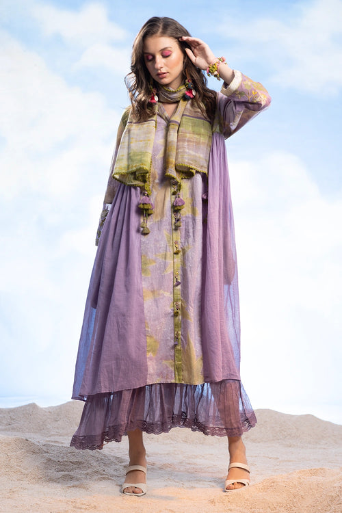 Band Collar Flare Tunic With Long Frill Inner & Stole