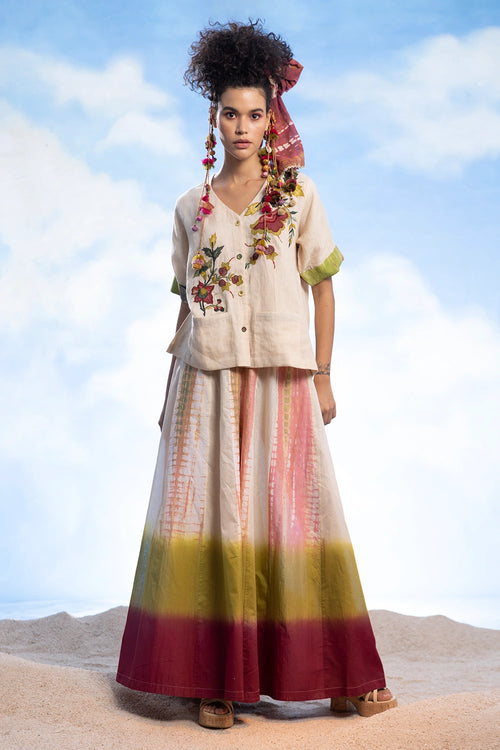 Embroidered Jacket Top And Flare Pants Set