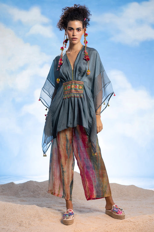 Embroidered Kaftan Top And Pants Set