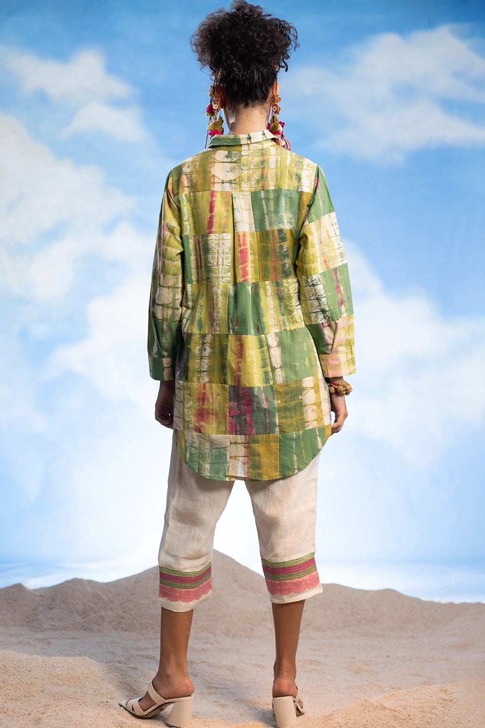 Patchwork Shirt And Linen Pants Set