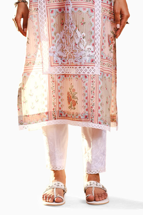 Pink and Sage Roshanara Kurta and Pants with Dupatta