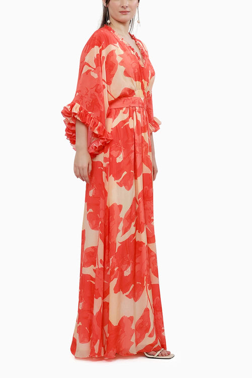 Saffron Crepe Kimono Sleeve Long Dress