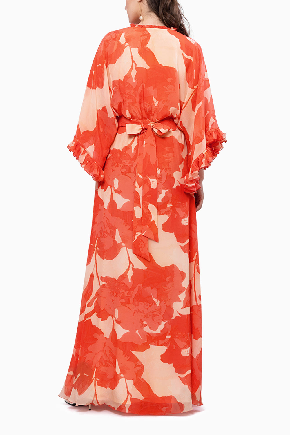 Saffron Crepe Kimono Sleeve Long Dress