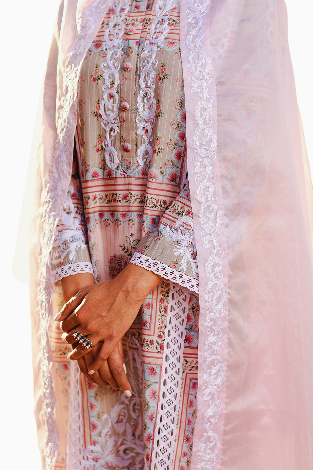 Pink and Sage Roshanara Kurta and Pants with Dupatta