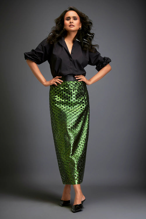 Metallic Green Skirt With Layers