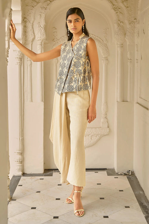 Beige Embroidered Waistcoat Set