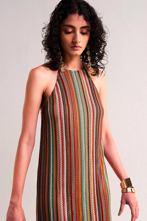 Halter Neck Fringe Knit Dress