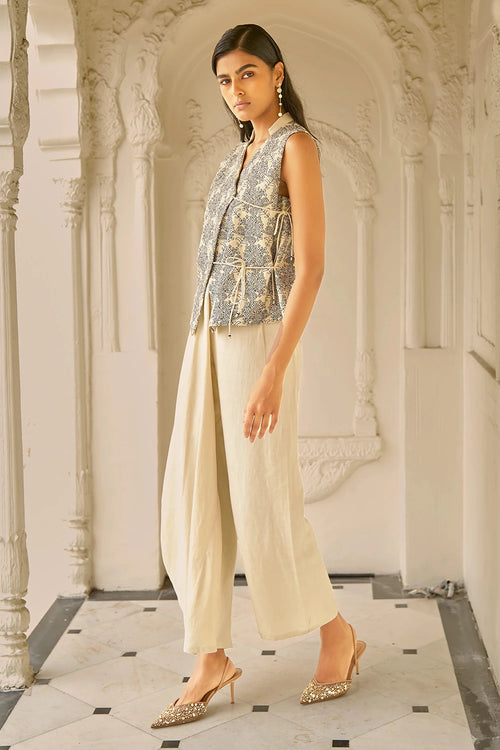 Beige Embroidered Waistcoat Set