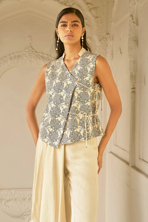 Beige Embroidered Waistcoat Set