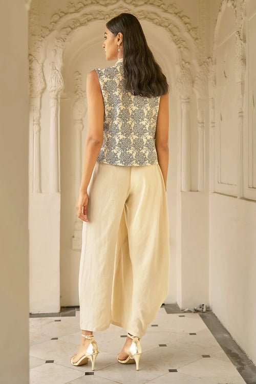 Beige Embroidered Waistcoat Set