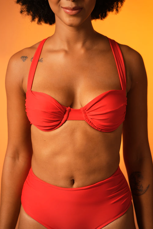 Cherry Underwired Bikini Set with High-Waist Bottoms