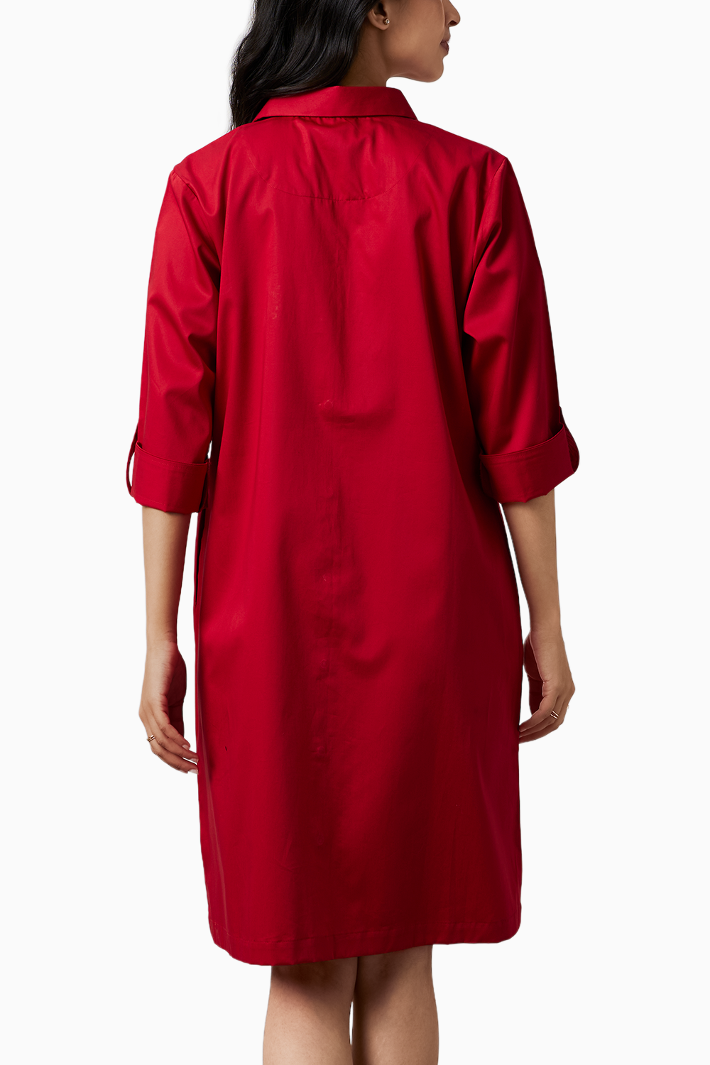 Red Pocket Swarovski Shirt Dress