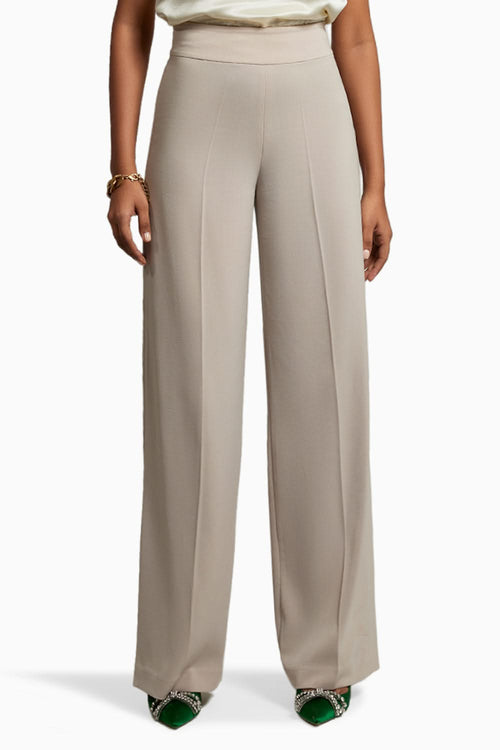 Beige Stretch Suiting Wide-Leg Trousers