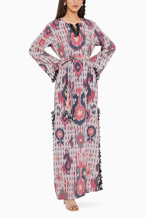 Red Ikat Tribe Printed Kaftan