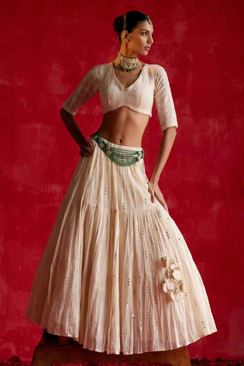 Off White SK-3D Lehenga