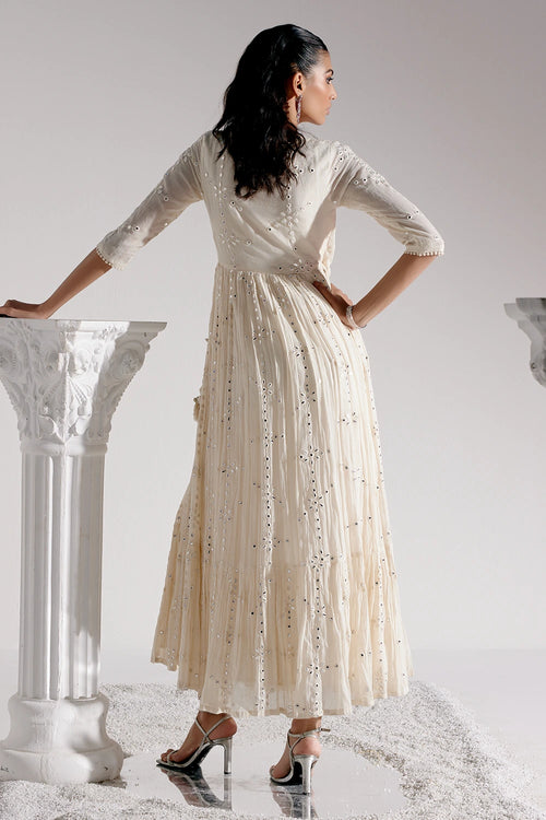Off White Big Flower Angrakha
