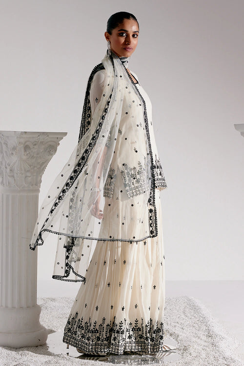 Black And White Lotus Straight Sharara
