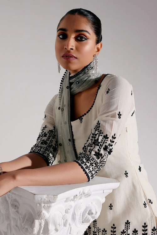 Black And White Lotus Straight Sharara