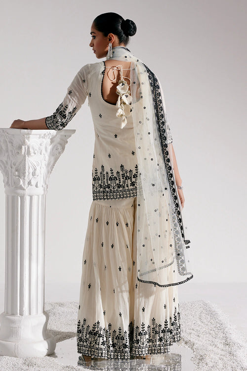 Black And White Lotus Straight Sharara