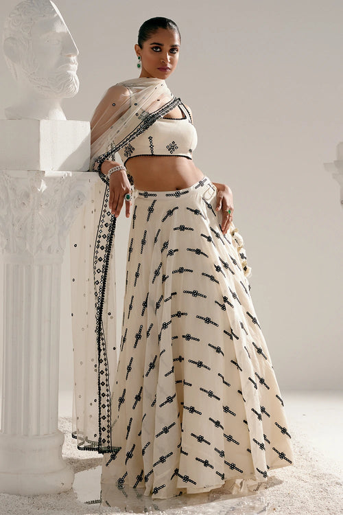 Black And White Center Square Lehenga