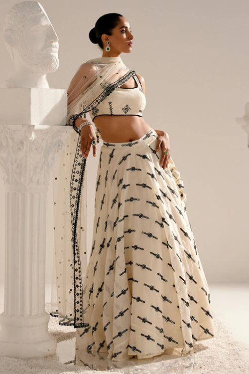 Black And White Center Square Lehenga