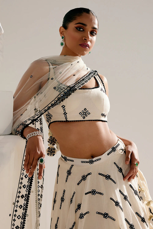 Black And White Center Square Lehenga