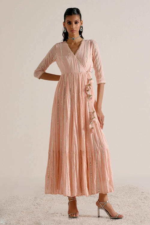 Blush Pink Criss Cross Angrakha