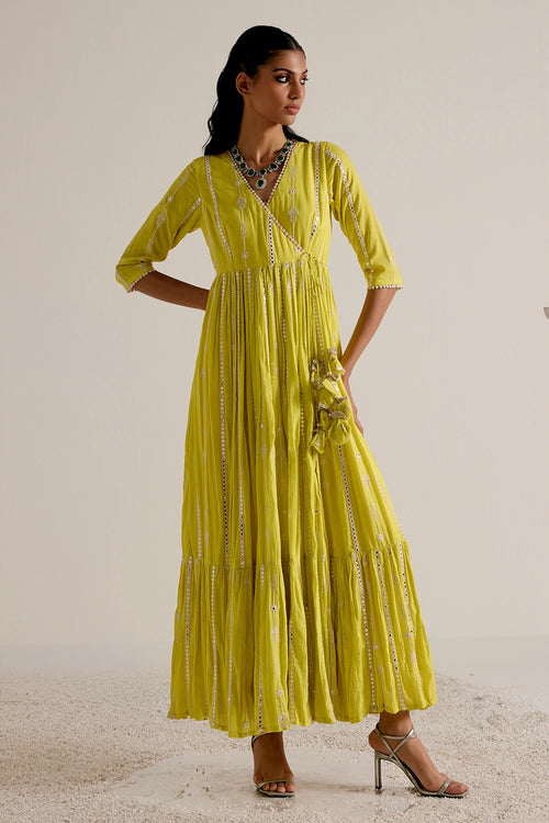 Neon Green Criss Cross Angrakha