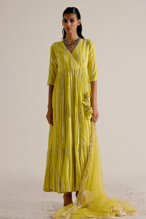 Neon Green Criss Cross Angrakha