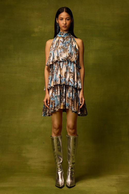 Vienna Cityscape Ruffle Dress