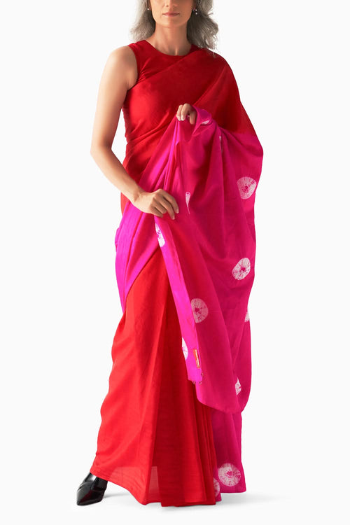 Red Rani Segment Polka Saree