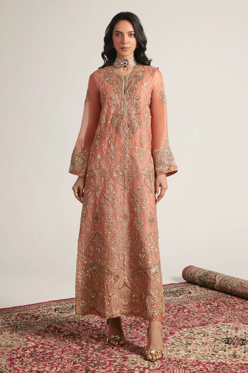 Zar Rang Peach Heavy Jaal Kaftan Set