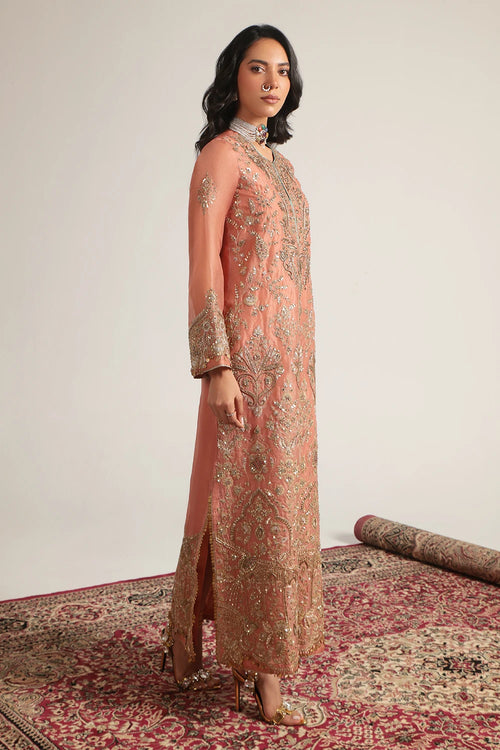 Zar Rang Peach Heavy Jaal Kaftan Set