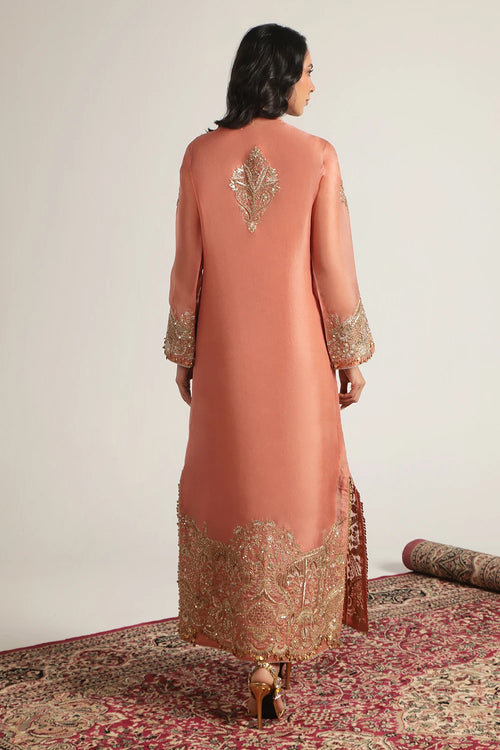 Zar Rang Peach Heavy Jaal Kaftan Set