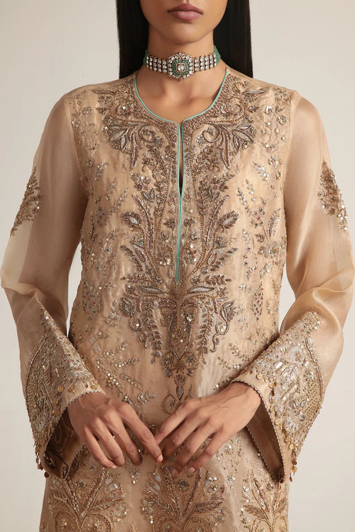 Zar Rang Ivory Heavy Jaal Kaftan Set